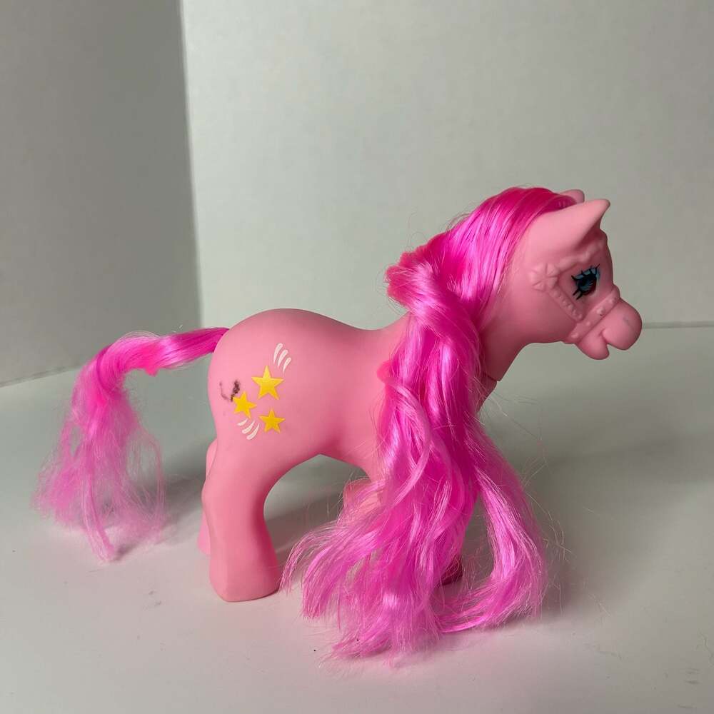 Vintage Gi-Go Tootsie Pose Pink Toy Pony with Yellow Stars Symbol